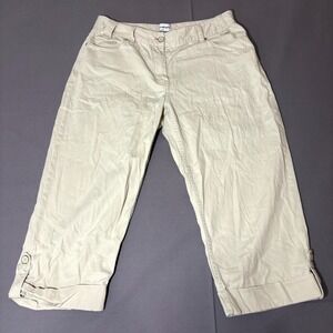 Chico's Cropped Pants Womens 0.5 Beige Cotton Stretch Corduroy Cuffed Mid Rise
